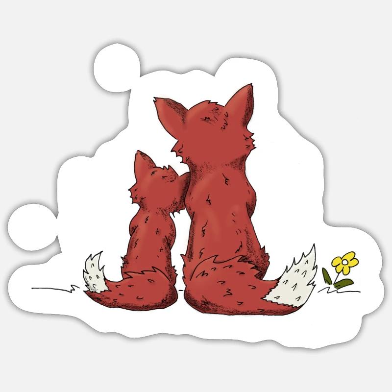 Fuchs Mutter Kind Vater Kind kuscheln Sticker Größe S (10 x 10 cm)