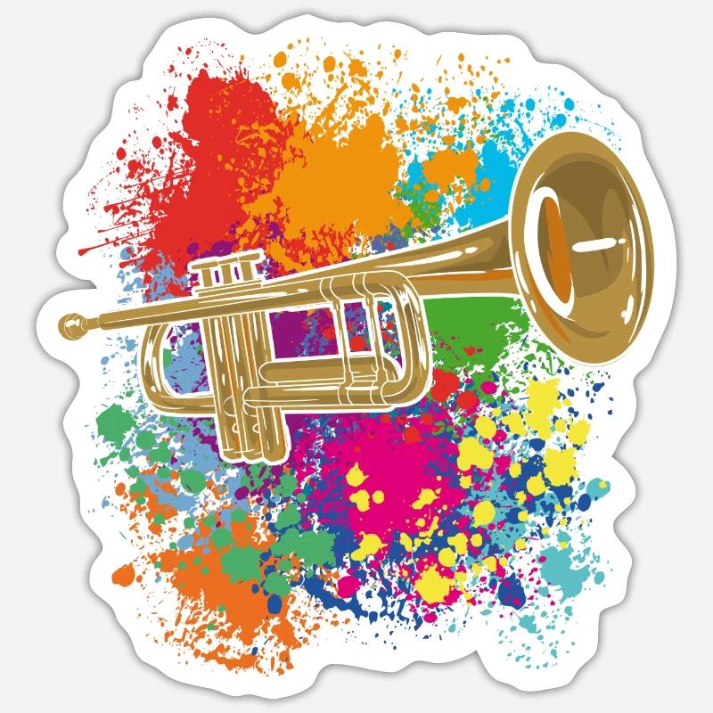 Trompete auf Farbklecksen - Sticker Größe S (10 x 10 cm) - Mattweiß
