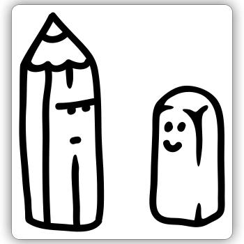 Crayon et gomme - ligne - Sticker taille S (10 x 10 cm) - blanc mat - Devant