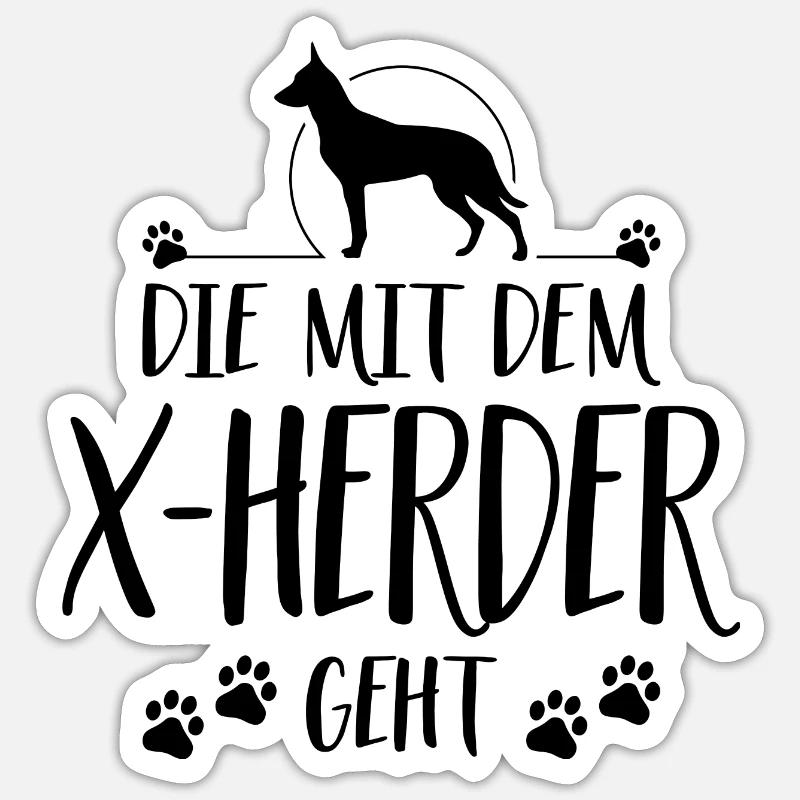 DIE MIT X-HERDER GEHT Wilsigns Hunde Spruch Hund - Sticker Größe S (10 x 10 cm) - Mattweiß