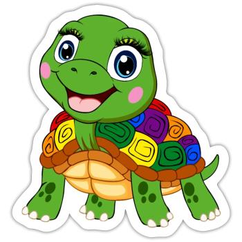 arc-en-ciel tortue lgbt tortue aquatique animal - Sticker taille S (10 x 10 cm) - blanc mat - Devant