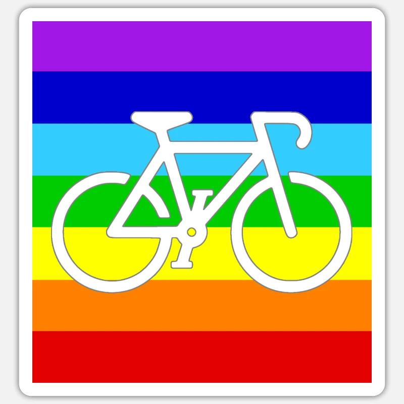 WHITE BICYCLE on a PEACE RAINBOW FLAG Sticker Größe S (10 x 10 cm)