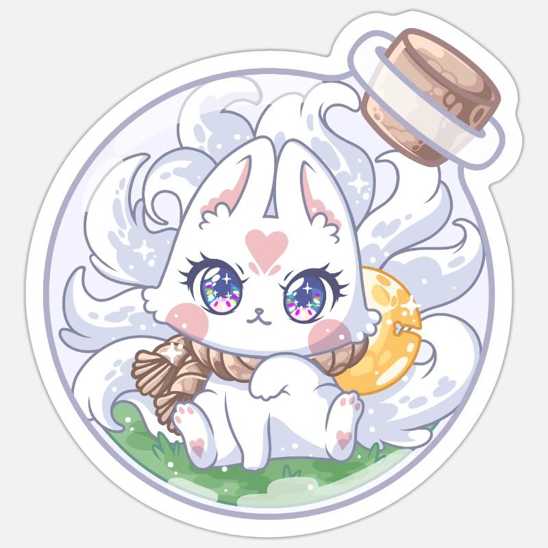 The nine tailed fox in your nightmares - Sticker taille S (10 x 10 cm) - blanc mat