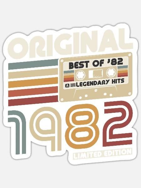 1982 Jahrgang geboren Vintage Geburtstag Retro - Sticker Größe S (10 x 10 cm) - Mattweiß