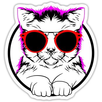 Farben änderbar | COOL CAT - COOLE KATZE - Sticker Größe S (10 x 10 cm) - Mattweiß - Vorne