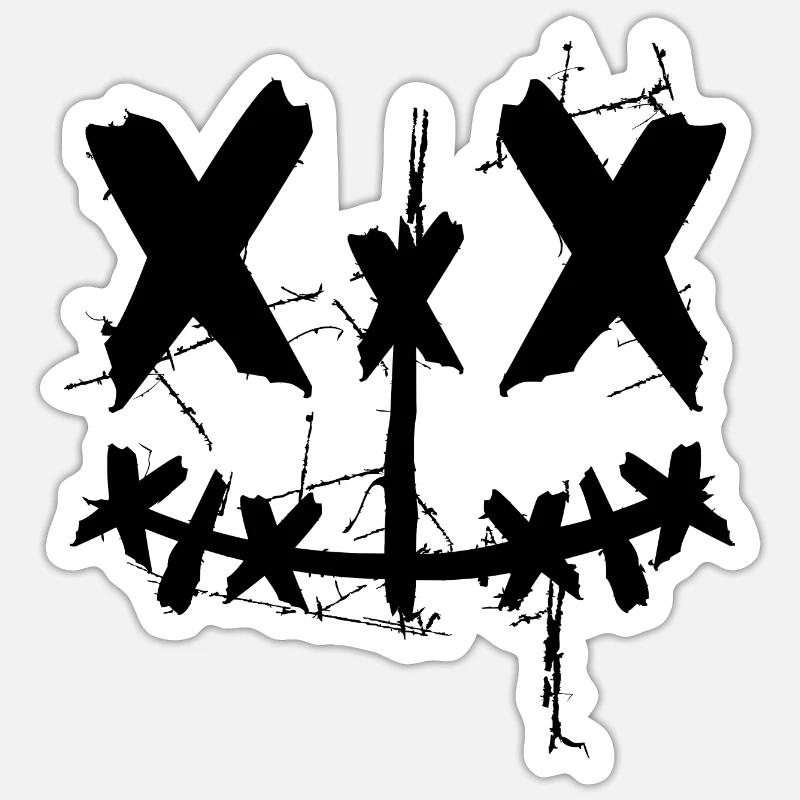 Smiling Face X Eyes cool face Halloween Fun - Sticker size S (10 x 10 cm) - white matte