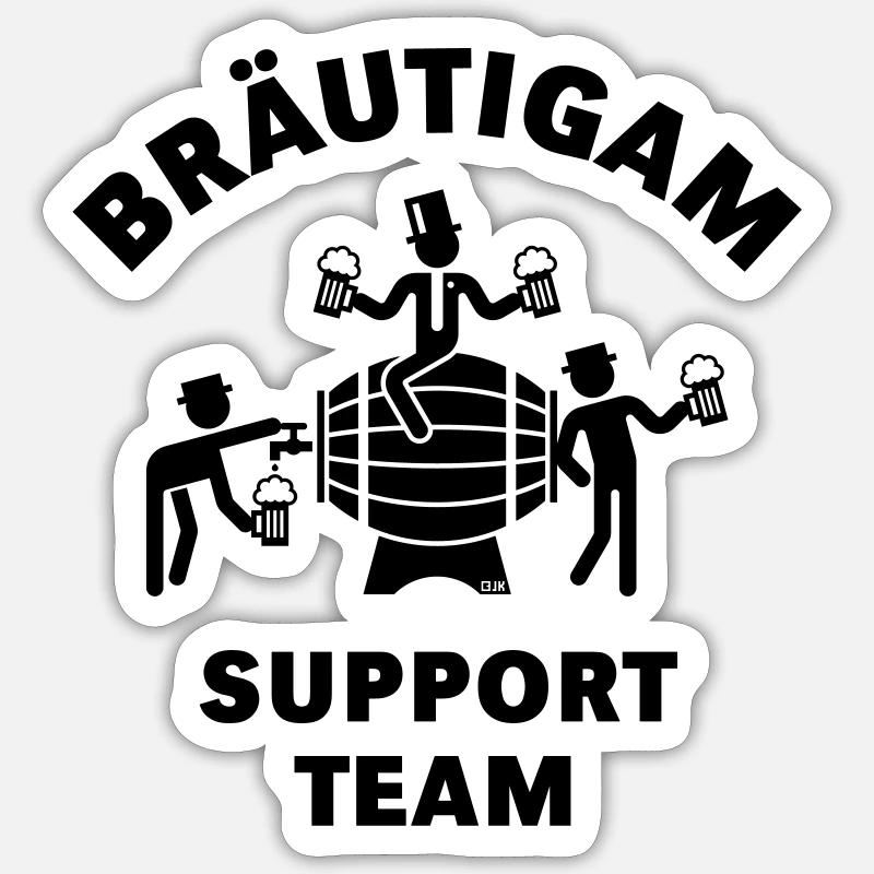 Bräutigam Support Team (JGA Polterabend Bierfass) Sticker Größe S (10 x 10 cm)