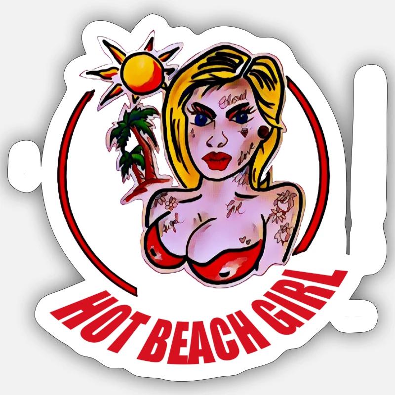 FILLE DE PLAGE CHAUDE - Sticker taille S (10 x 10 cm) - blanc mat