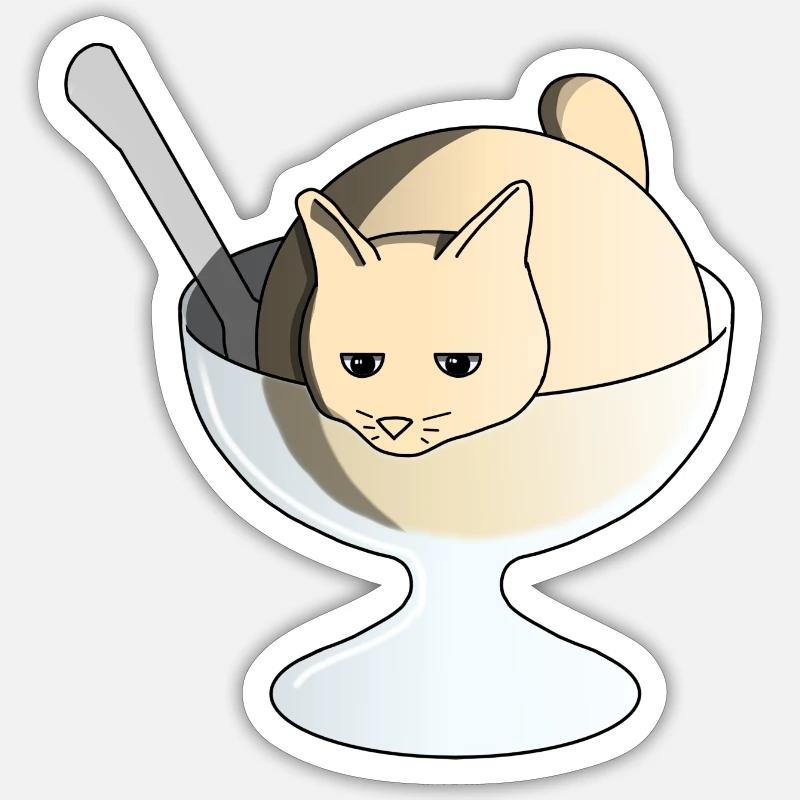 Vanilla Ice-Cream Cat - Sticker taille S (10 x 10 cm) - blanc mat
