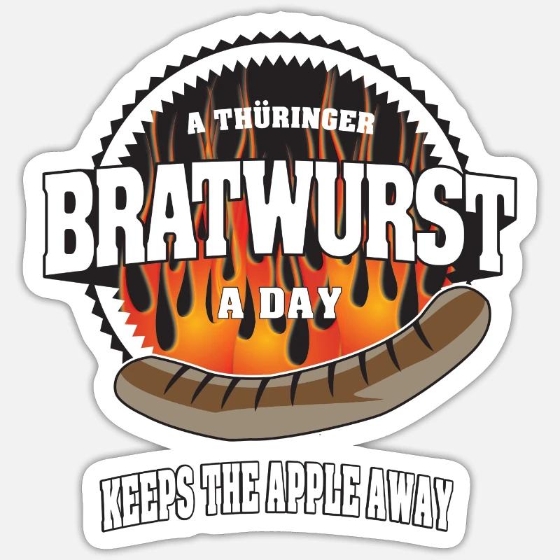 A thüringer Bratwurst a day keeps the apple away Sticker size S (10 x 10 cm)