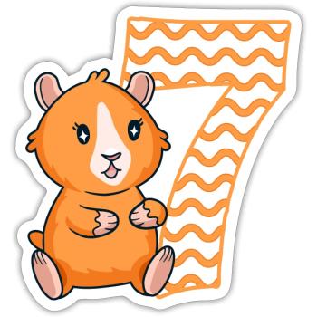 7th Birthday Guinea Pig Girl 7 years old - Sticker size S (10 x 10 cm) - white matte - Front