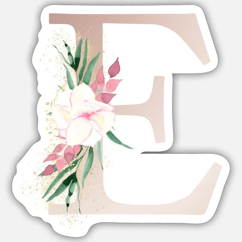 Monogram E Floral kan tilpasses - Sticker størrelse S (10 x 10 cm) - mat hvid