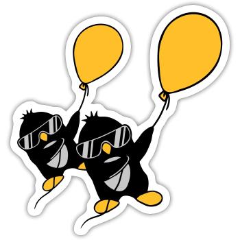 2 pingouins ballon volant - Sticker taille S (10 x 10 cm) - blanc mat - Devant