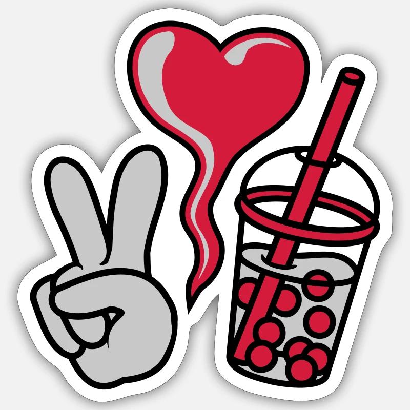Peace Love Bubble Tea - Sticker Größe S (10 x 10 cm) - Mattweiß