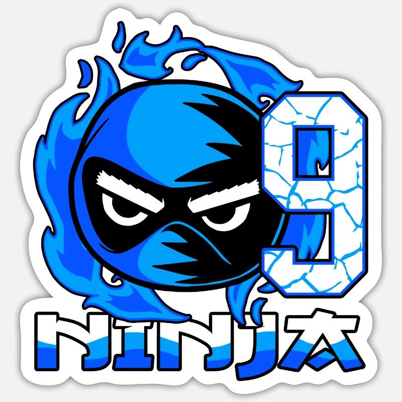 Kinder 9. Geburtstag Junge 9 Jahre alt Ninja - Sticker Größe S (10 x 10 cm) - Mattweiß