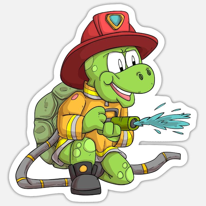 Fire Brigade Turtle - Sticker size S (10 x 10 cm) - white matte