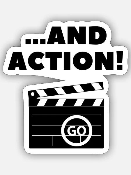 And Action (Film ab) - Sticker Größe S (10 x 10 cm) - Mattweiß