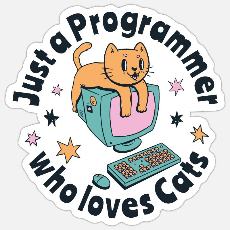 Just a programmer who loves cats - Sticker size S (10 x 10 cm) - white matte