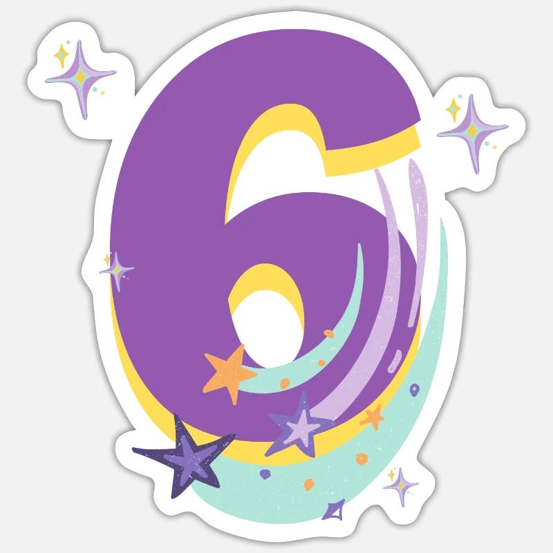 6e anniversaire (Cadeau de 6 ans) - Sticker taille S (10 x 10 cm) - blanc mat