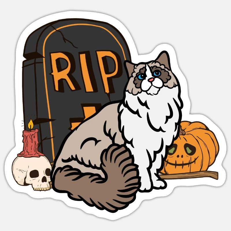 Mignon Chat d’Halloween Ragdoll - Sticker taille S (10 x 10 cm) - blanc mat