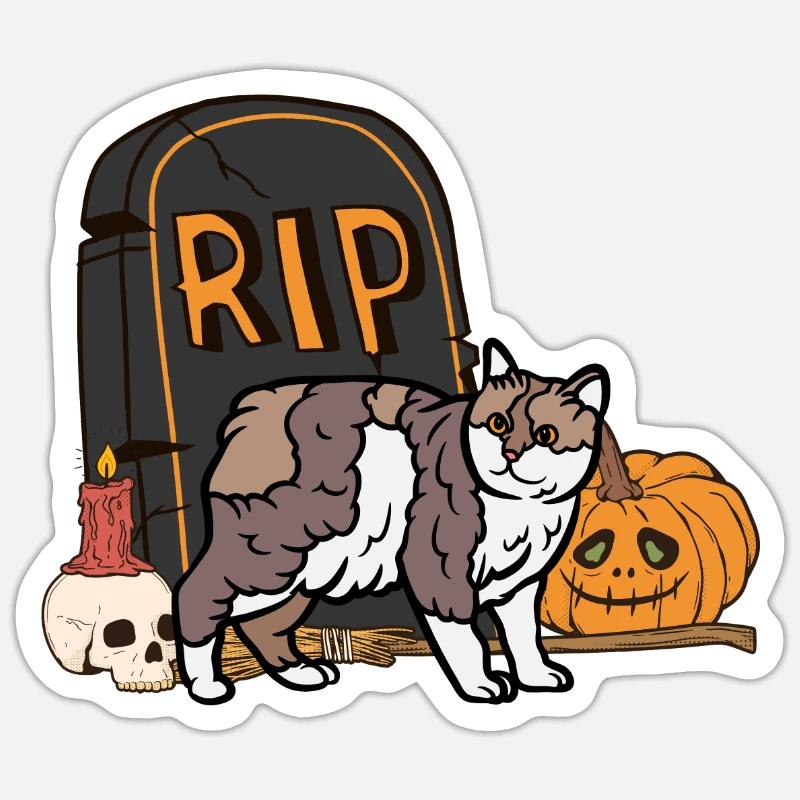 Mignon Chat d’Halloween Manx - Sticker taille S (10 x 10 cm) - blanc mat
