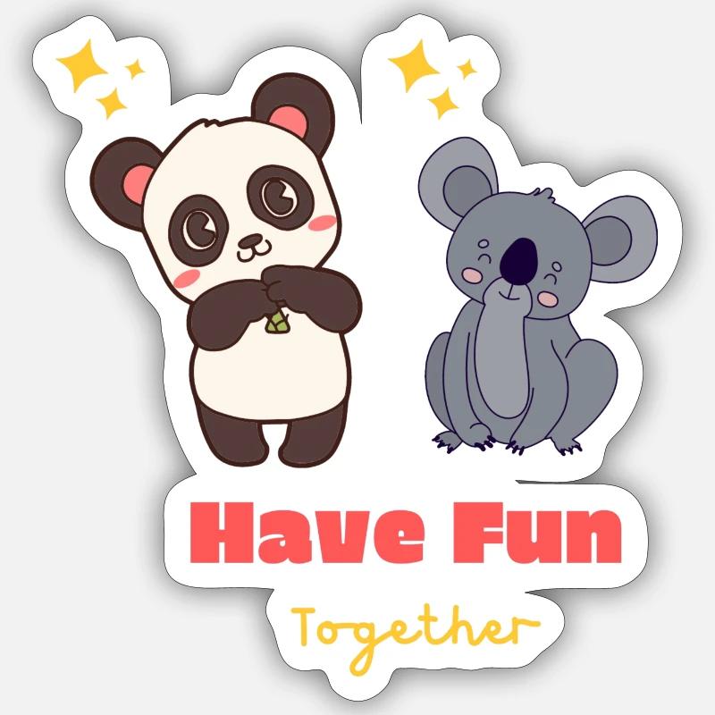 panda et koala ensemble - Sticker taille S (10 x 10 cm) - blanc mat