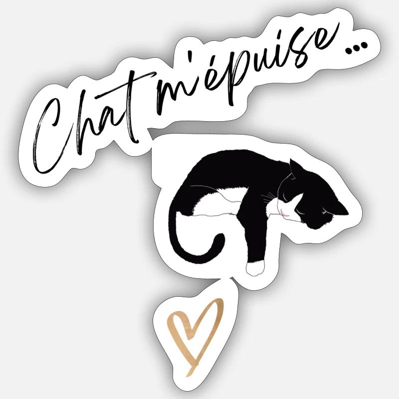 Chat m'épuise - Sticker taille S (10 x 10 cm) - blanc mat