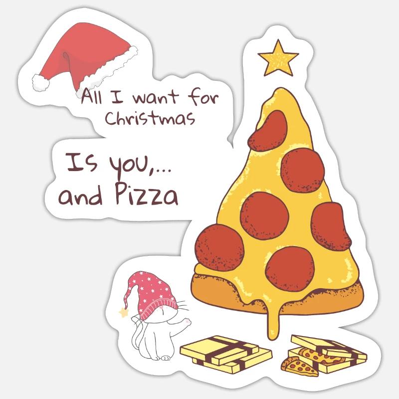 Christmas Pizza - Sticker Größe S (10 x 10 cm) - Mattweiß