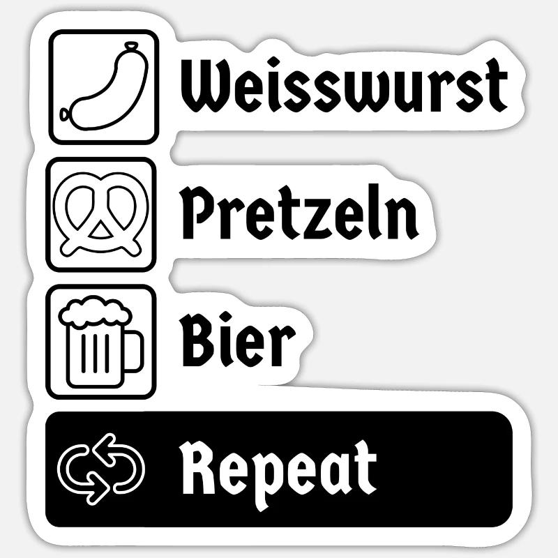 Weisswurst Pretzeln Bier Repeat Sticker Größe S (10 x 10 cm)