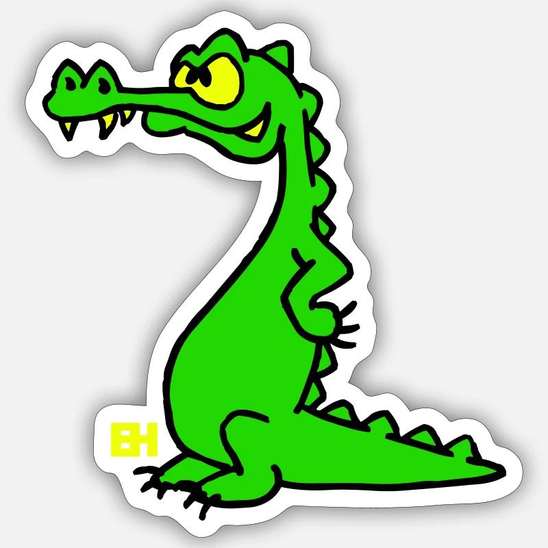 Crocodile souriant, design à trois couleurs - Sticker taille S (10 x 10 cm) - blanc mat