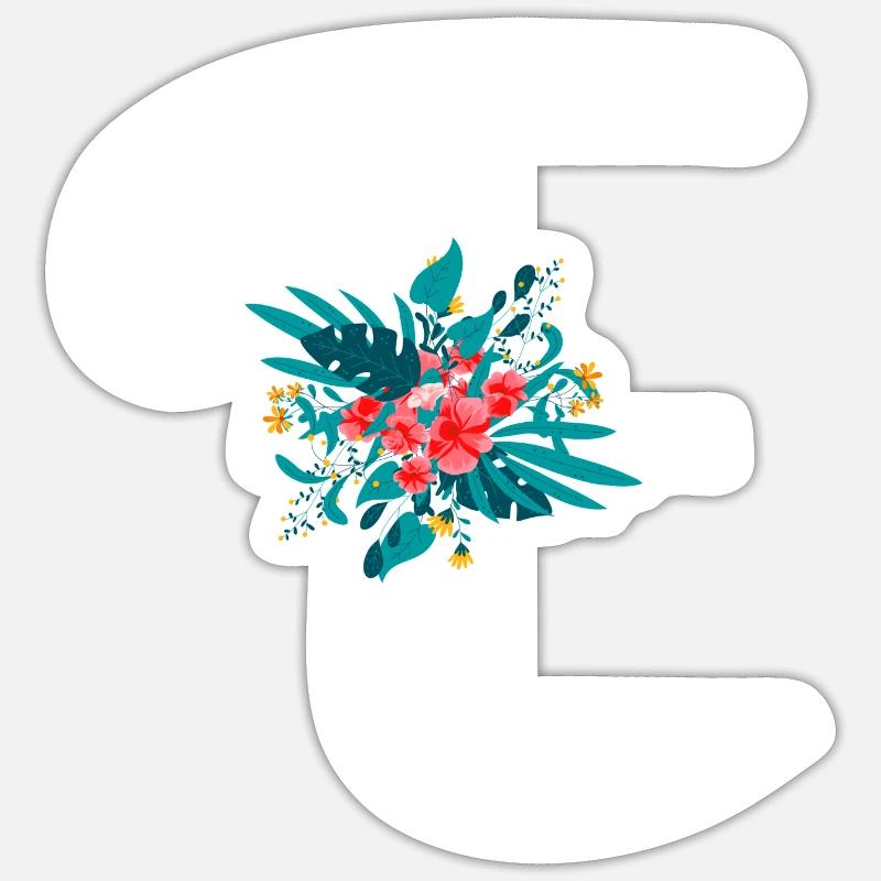 letter E flowered Sticker size S (10 x 10 cm)