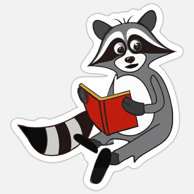 Waschbär liest Buch Geschenkidee Sticker Größe S (10 x 10 cm)