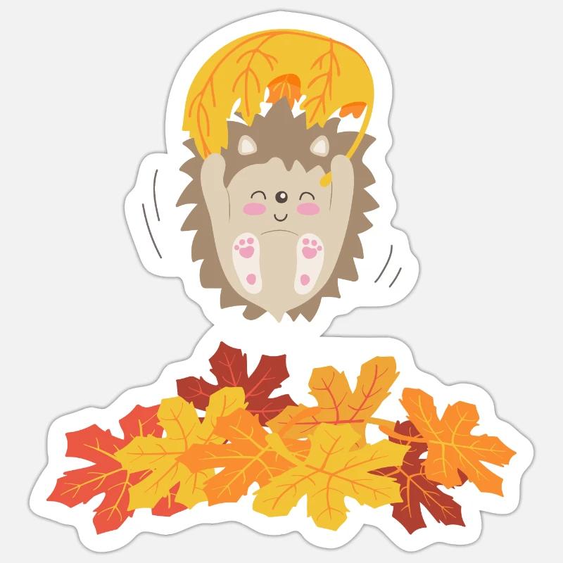 Tender hedgehog with leaf - Sticker size S (10 x 10 cm) - white matte