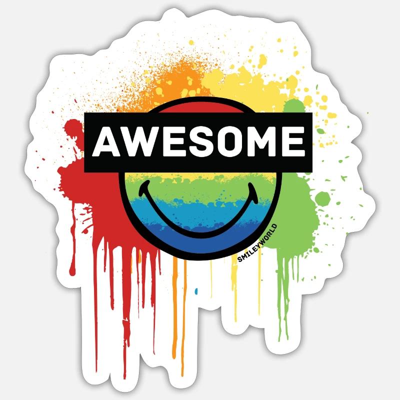 SmileyWorld Awesome Smiley Arc-En-Ciel - Sticker taille S (10 x 10 cm) - blanc mat