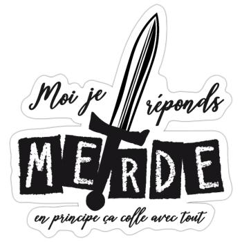 Moi j'réponds Merde en principe ça colle avec tout - Sticker taille S (10 x 10 cm) - blanc mat - Devant