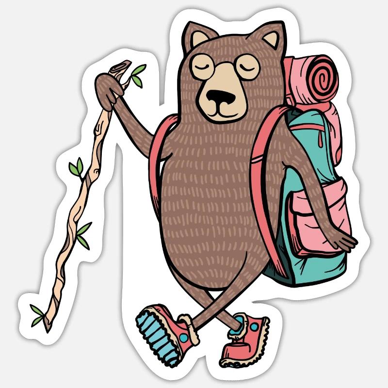 Wandernder Bär 🐻 - Sticker Größe S (10 x 10 cm) - Mattweiß