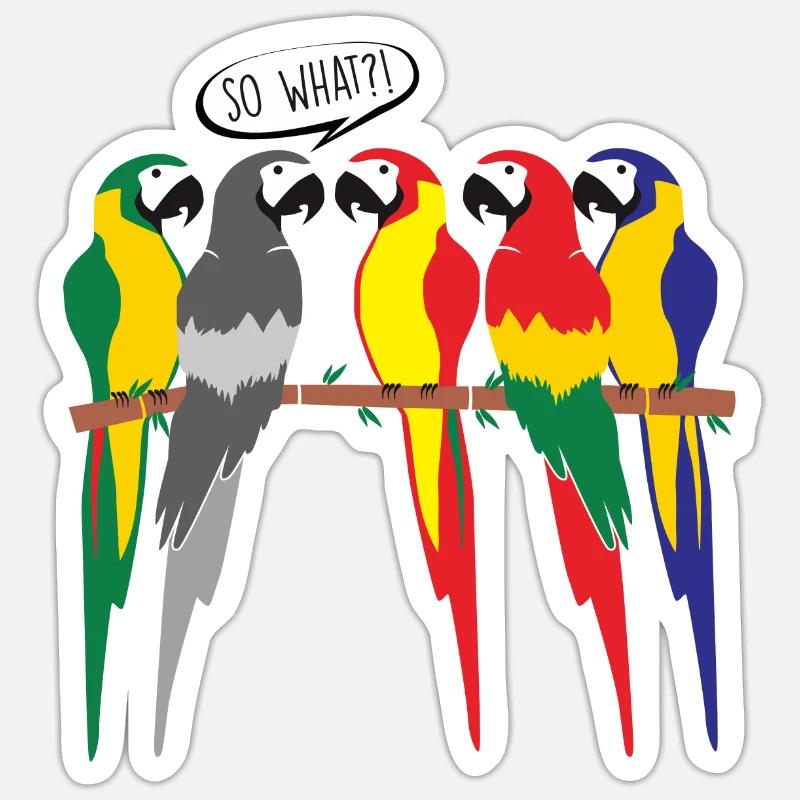 PERROQUET OISEAU MONOCHROME - Sticker taille S (10 x 10 cm) - blanc mat