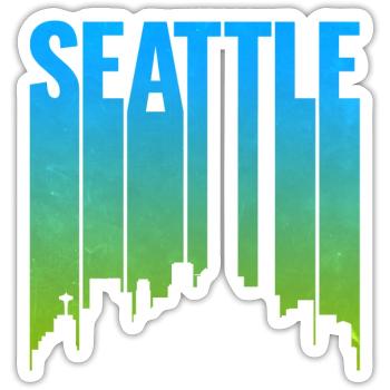 Seattle Neon Skyline Kunstdruck - Sticker Größe S (10 x 10 cm) - Mattweiß - Vorne