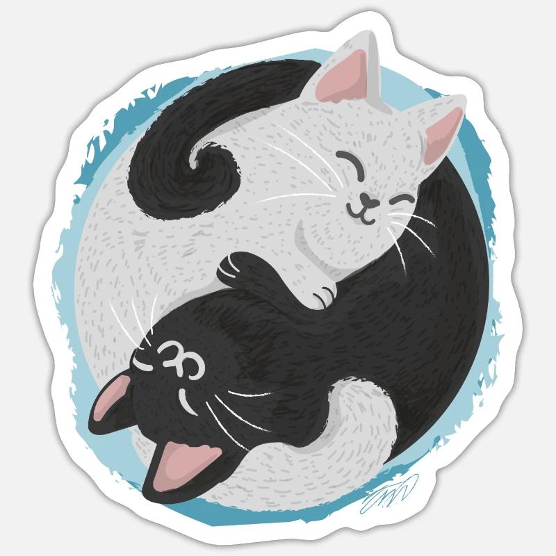 Jing Jang Katzen - Sticker Größe S (10 x 10 cm) - Mattweiß