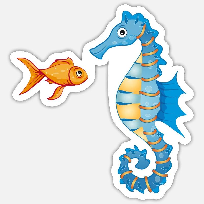 niedlicher Comic Goldfisch und Seepferdchen - Sticker Größe S (10 x 10 cm) - Mattweiß