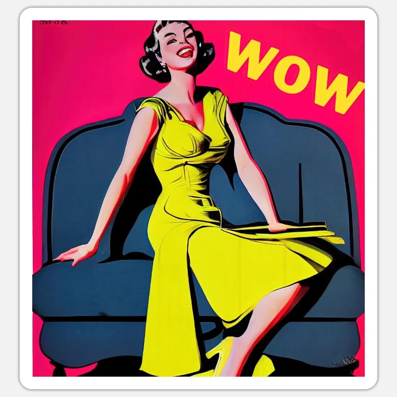 ''WOW'' PIN-UP COMIC - Sticker Größe S (10 x 10 cm) - Mattweiß