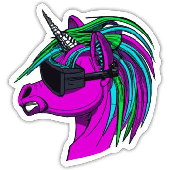Licorne punk rock - Sticker taille S (10 x 10 cm) - blanc mat - Devant