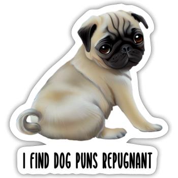 Je trouve chien jeu de mots répugnant t-shirt avec chiot carlin - Sticker taille S (10 x 10 cm) - blanc mat - Devant