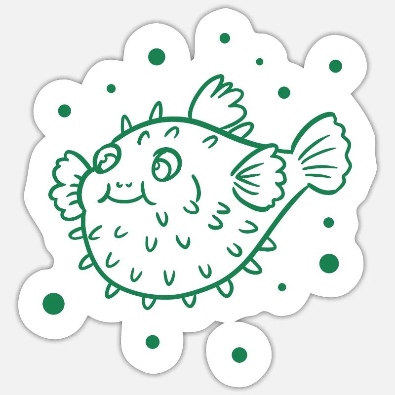 Poisson-globe épais - Sticker taille S (10 x 10 cm) - blanc mat