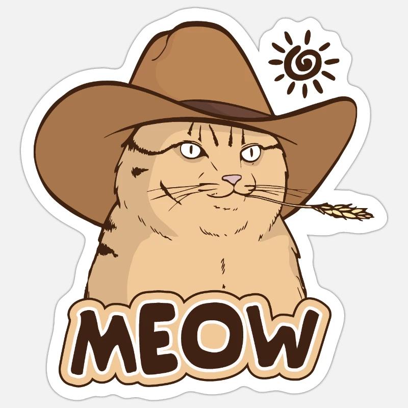 Cowboy Katze - Sticker Größe S (10 x 10 cm) - Mattweiß