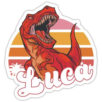 LUCA - Beau nom de garçon avec T-REX Dino - Sticker taille S (10 x 10 cm) - blanc mat - Devant