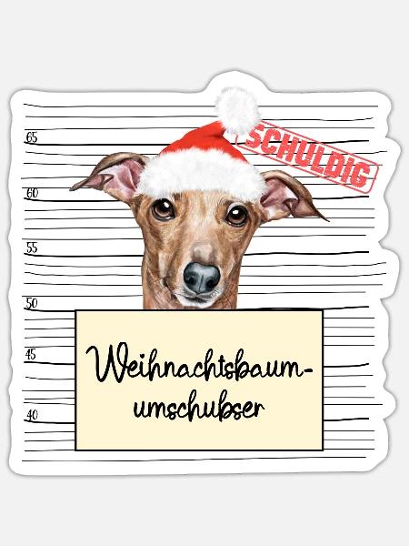 Weihnachtsbaum Umschubser Italienischer Windhund - Sticker Größe S (10 x 10 cm) - Mattweiß