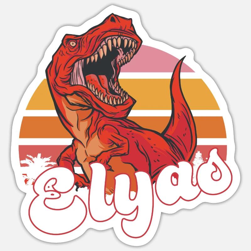 ELYAS - Beau prénom de garçon avec T-REX Dino - Sticker taille S (10 x 10 cm) - blanc mat