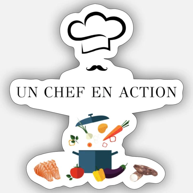 UN CHEF EN ACTION - Sticker taille S (10 x 10 cm) - blanc mat