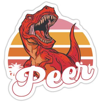 PEER - Schöner Jungen Name mit T-REX Dino - Sticker Größe S (10 x 10 cm) - Mattweiß - Vorne